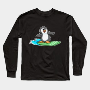 Penguin as Surfer with Surfboard Long Sleeve T-Shirt